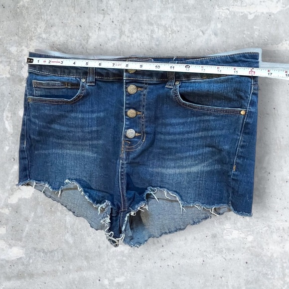 Wild Blue Button Fly, Distressed Denim Shorts - Picture 10 of 13